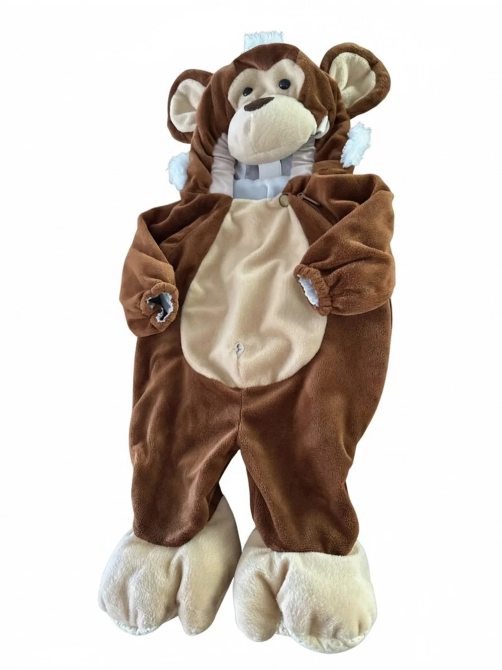 Plush Brown Beige Monkey Halloween Costume Infant Hooded Jumpsuit‎ Side Zip 0-6